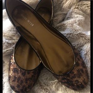 Nine West sparkling cheetah print flats, worn once
